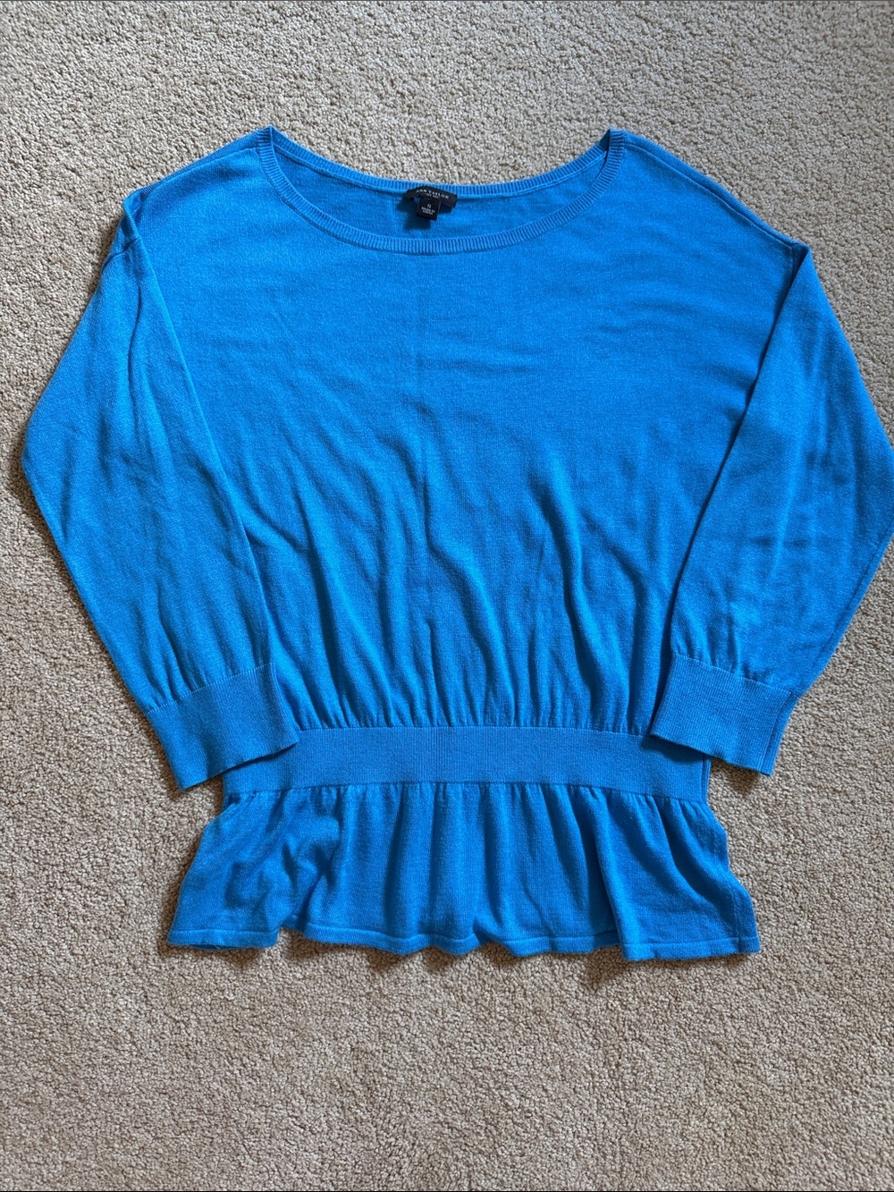 Ann Taylor Bright Blue Knit Top with Ribbed Neckline